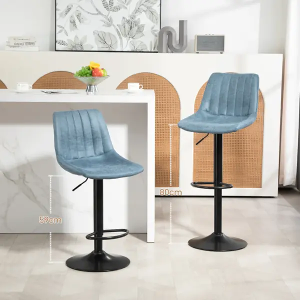 Adjustable Bar Chair Set of 2 Counter Height Bar Stools, Dining Chairs 360 Swivel with Footrest for Home Pub, Blue | HOMCOM