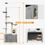 Cat Tree w/ Hidden Litter Box, 2 in 1 Floor to Ceiling Cat Litter Box Furniture w/ Cat House, Bed, Hammock, Scratching Posts | PawHut