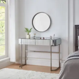 39" Mirrored Makeup Vanity Table with Stainless Steel Base, Mirrored Console Dressing Table with 2 Drawers,Versatile Desk for Bedroom and Office, Silver