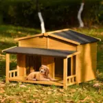 47.2" Large Wooden Dog House Outdoor, Outdoor & Indoor Dog Crate, Cabin Style, With Porch, 2 Doors