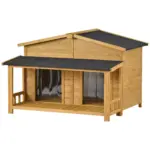 47.2" Large Wooden Dog House Outdoor, Outdoor & Indoor Dog Crate, Cabin Style, With Porch, 2 Doors