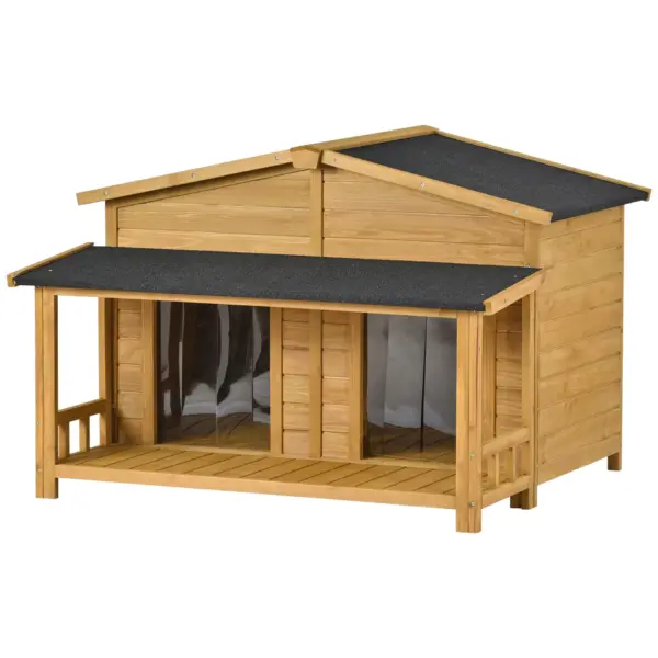 47.2" Large Wooden Dog House Outdoor, Outdoor & Indoor Dog Crate, Cabin Style, With Porch, 2 Doors
