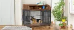 44'' Heavy Duty Large Dog Crate Furniture for Large Medium Dog with Lockable Wheels, Wooden Dog Crate Dog Kennel, End Table Crate with Double layer storage, Brown