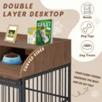44'' Heavy Duty Large Dog Crate Furniture for Large Medium Dog with Lockable Wheels, Wooden Dog Crate Dog Kennel, End Table Crate with Double layer storage, Brown