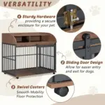 44'' Heavy Duty Large Dog Crate Furniture for Large Medium Dog with Lockable Wheels, Wooden Dog Crate Dog Kennel, End Table Crate with Double layer storage, Brown