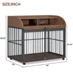 44'' Heavy Duty Large Dog Crate Furniture for Large Medium Dog with Lockable Wheels, Wooden Dog Crate Dog Kennel, End Table Crate with Double layer storage, Brown