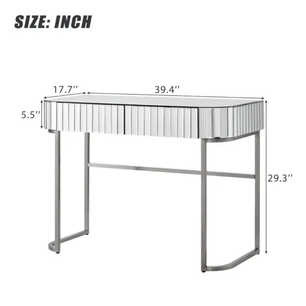 39" Mirrored Makeup Vanity Table with Stainless Steel Base, Mirrored Console Dressing Table with 2 Drawers,Versatile Desk for Bedroom and Office, Silver