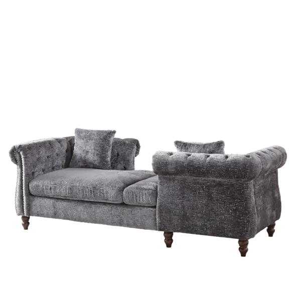 81-inch Chenille Face-to-face Chaise Lounge with Two Pillows,Nailhead trim,Button Tufted Design and Rolled Arms for Lounge, Living room and Office