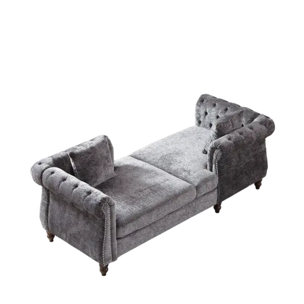 81-inch Chenille Face-to-face Chaise Lounge with Two Pillows,Nailhead trim,Button Tufted Design and Rolled Arms for Lounge, Living room and Office