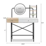 40" Makeup Vanity Desk with 3-Mode Lighted Mirror & Wireless Charging Station , Vanity Table with Drawer & 3 Open Shelves for Ample Storage Space, Dressing Table for Bedroom, White