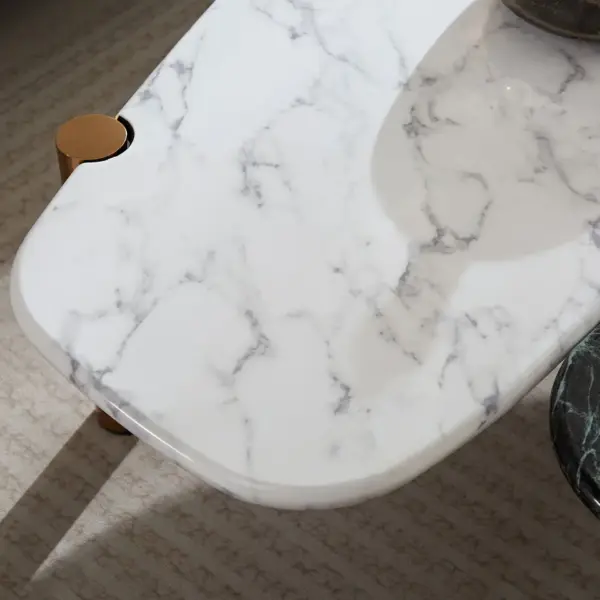 Faux Marble Coffee Tables Accent Tea Tables with Gold Metal Foot for Living Room Home Office