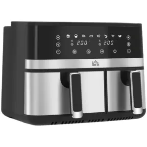 Dual Air Fryer, 8.5L Family Size Double Air Fryer Oven w/ 8-In-1 Presets, Smart Finish, Digital Display, Recipe, Timer, Low Fat | HOMCOM