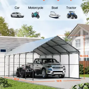 VEVOR Heavy Duty Metal Carport, 13' x 26' Outdoor Carport with Galvanized Steel Frame & Roof, Car Tent Garage Shade with Removable Sidewalls, Multi-Use Car Shelter for Pickup, Boat, Car & Tractors