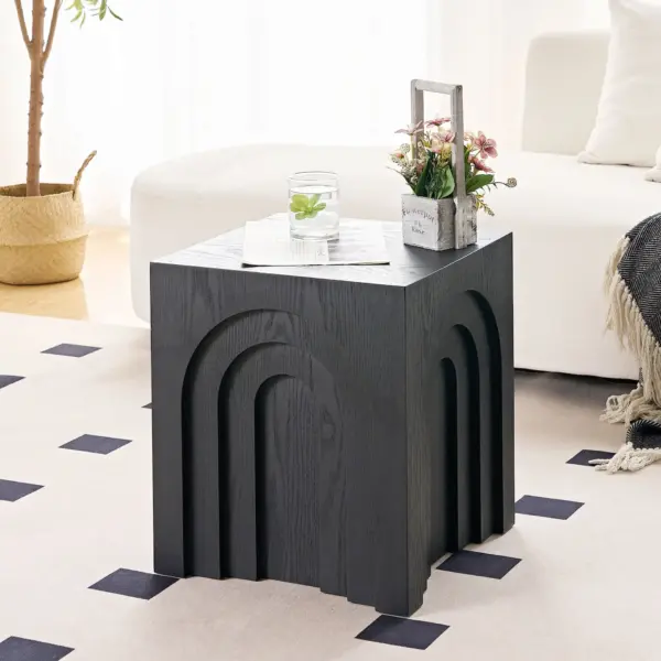 15.74'' Square Side Table Small Coffee Table Accent Table Bedside Table for Living Room Bedroom,BLACK