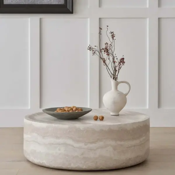 39.37'' Faux MARS Pattern Coffee Tables for Living Room Round Tea Faux Travertine Textured table for Living Room, No Need Assembly.