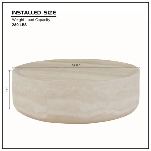 39.37'' Faux MARS Pattern Coffee Tables for Living Room Round Tea Faux Travertine Textured table for Living Room, No Need Assembly.