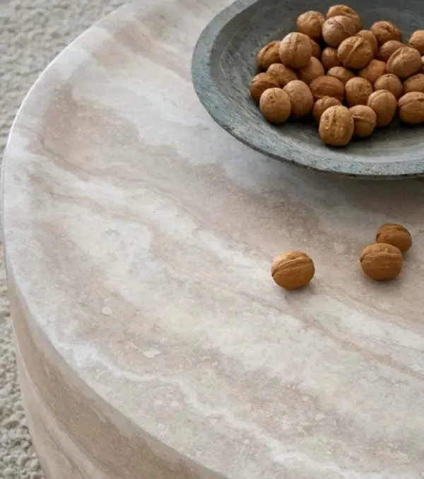 39.37'' Faux MARS Pattern Coffee Tables for Living Room Round Tea Faux Travertine Textured table for Living Room, No Need Assembly.