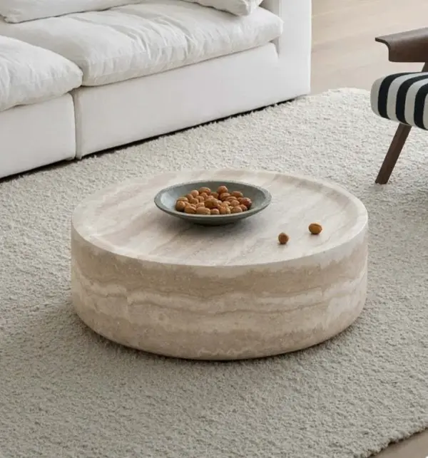 39.37'' Faux MARS Pattern Coffee Tables for Living Room Round Tea Faux Travertine Textured table for Living Room, No Need Assembly.