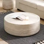 39.37'' Faux MARS Pattern Coffee Tables for Living Room Round Tea Faux Travertine Textured table for Living Room, No Need Assembly.