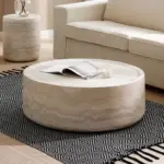 39.37'' Faux MARS Pattern Coffee Tables for Living Room Round Tea Faux Travertine Textured table for Living Room, No Need Assembly.