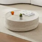 39.37'' Faux MARS Pattern Coffee Tables for Living Room Round Tea Faux Travertine Textured table for Living Room, No Need Assembly.