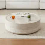 39.37'' Faux MARS Pattern Coffee Tables for Living Room Round Tea Faux Travertine Textured table for Living Room, No Need Assembly.
