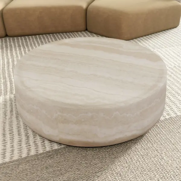 39.37'' Faux MARS Pattern Coffee Tables for Living Room Round Tea Faux Travertine Textured table for Living Room, No Need Assembly.