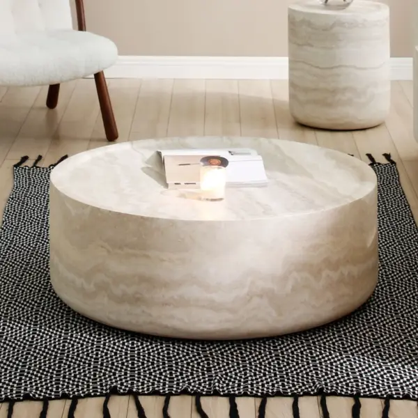 31.49'' Faux MARS Pattern Coffee Tables for Living Room Round Tea table for Living Room, No Need Assembly.