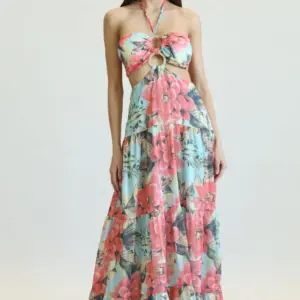 Alipha - Lurex Striped Chiffon Fabric Dress