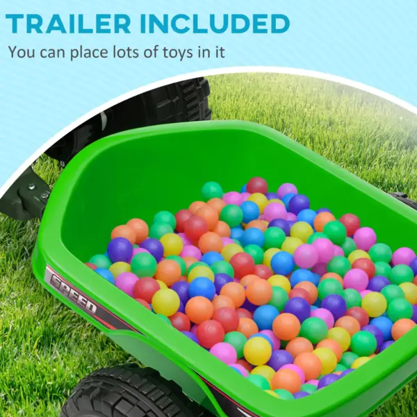 6V Quad Bike with Back Trailer, Wear-Resistant Wheels, for Ages 18-36 Months, Green | HOMCOM