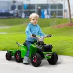 6V Quad Bike with Back Trailer, Wear-Resistant Wheels, for Ages 18-36 Months, Green | HOMCOM