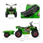 6V Quad Bike with Back Trailer, Wear-Resistant Wheels, for Ages 18-36 Months, Green | HOMCOM