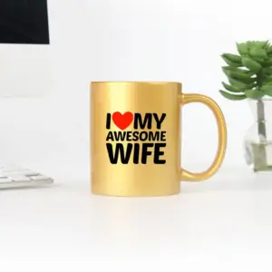 I Heart Love My Awesome Wife Gold & Silver Mug