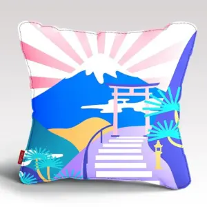 Japanesse Mountain Landscape Pop Color Vector Cushion/Pillow