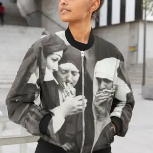 Nuns-smoking-prints Female Bomber Jacket