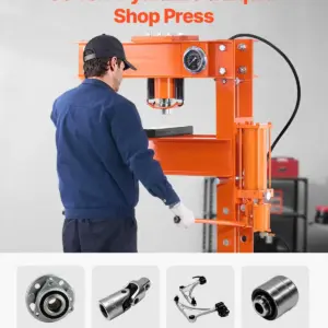 VEVOR Hydraulic Shop Press, 50 T H-Frame Pneumatic Shop Press with Press Plate & Triangular Support, Stable Garage Floor Adjustable Hydraulic Press with Relief Valve, Fit for Bending & Straightening