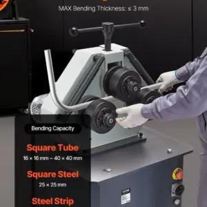 VEVOR 750W Electric Roll Bending Machine, 3-Roller Electric Pipe Bender Machine with 180 Maximum Bending Angle & Reversible Foot Switch, Support Horizontal/Vertical Operation (220V 60Hz 3-Phase)