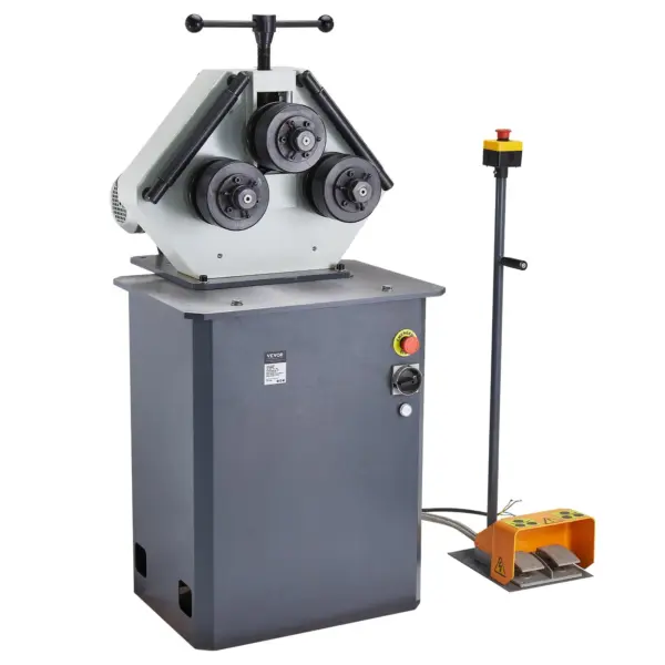 VEVOR 750W Electric Roll Bending Machine, 3-Roller Electric Pipe Bender Machine with 180 Maximum Bending Angle & Reversible Foot Switch, Support Horizontal/Vertical Operation (220V 60Hz 3-Phase)