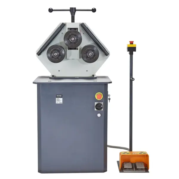 VEVOR 750W Electric Roll Bending Machine, 3-Roller Electric Pipe Bender Machine with 180 Maximum Bending Angle & Reversible Foot Switch, Support Horizontal/Vertical Operation (220V 60Hz 3-Phase)