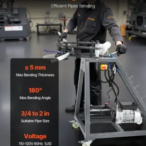 VEVOR Electric Tube Bending Machine, 750W Electric Tubing Bender with 6L Hydraulic Cylinder, Movable Pipe Bender Machine with Casters, 3 Dies & 180 Max Bending Angle, Suitable for 3/4 to 2 inch Pipes