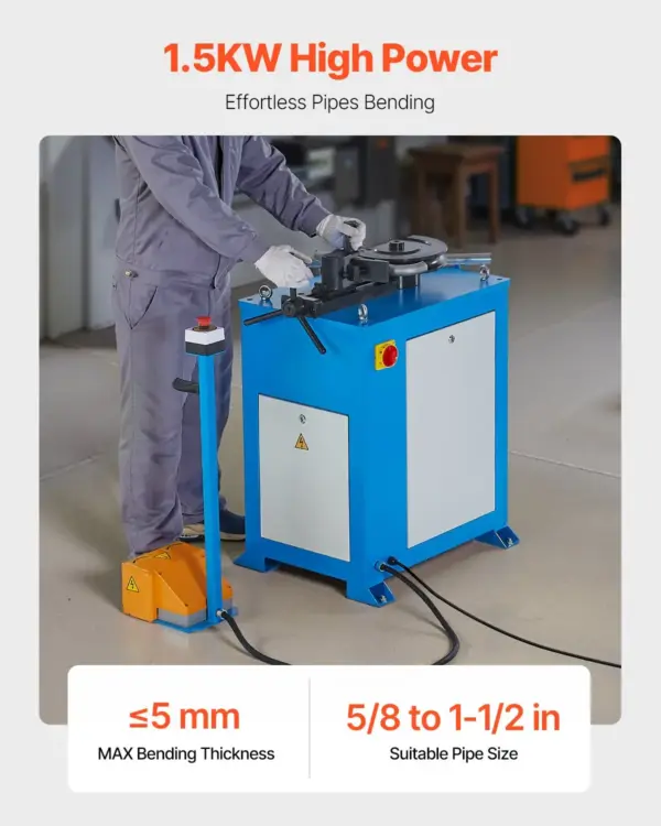 VEVOR Electric Tube Bending Machine, 1.5 KW Electric Tube Bender for 5/8 to 1-1/2 inch Pipes, Pipe Bender Machine with 5 Set Dies, Manual & Auto Modes and 180 Max Bending Angle (220V 60Hz 3-Phase)