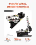 VEVOR Metal Horizontal Band Saw, 7 x 12 in Rectangular Cutting Capacity, 110/220V Metal Vertical Cutting Bandsaw with 1.1 kW Motor, 0-45 Angle Adjustment, Variable Speed, for Metal, Wood, and Plastic