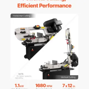 VEVOR Metal Horizontal Band Saw, 7 x 12 in Rectangular Cutting Capacity, 110/220V Metal Vertical Cutting Bandsaw with 1.1 kW Motor, 0-45 Angle Adjustment, Variable Speed, for Metal, Wood, and Plastic