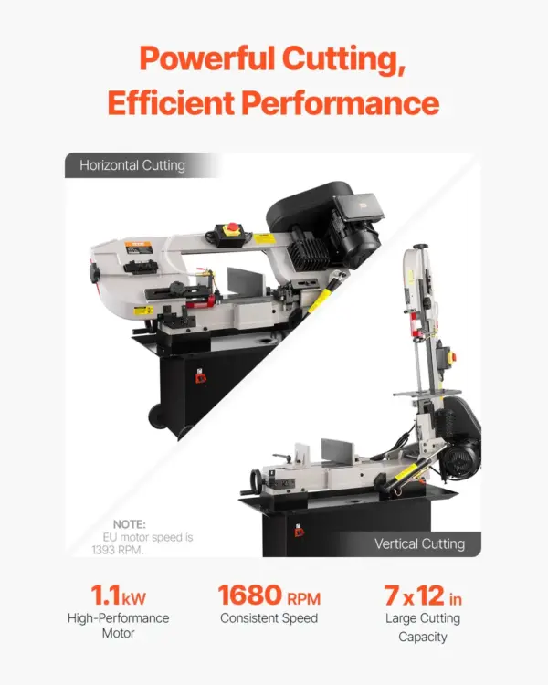VEVOR Metal Horizontal Band Saw, 7 x 12 in Rectangular Cutting Capacity, 110/220V Metal Vertical Cutting Bandsaw with 1.1 kW Motor, 0-45 Angle Adjustment, Variable Speed, for Metal, Wood, and Plastic