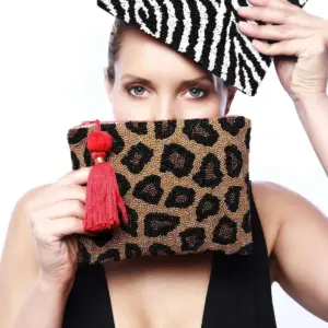 Leopard Beaded Clutch