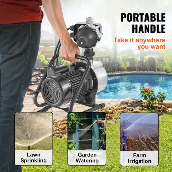 VEVOR Shallow Well Pump, 1HP 115V, 1200 GPH 145 ft Head, Portable Stainless Steel Sprinkler Booster Jet Pumps with Automatic Controller for Garden Lawn Irrigation system, Water Transfer