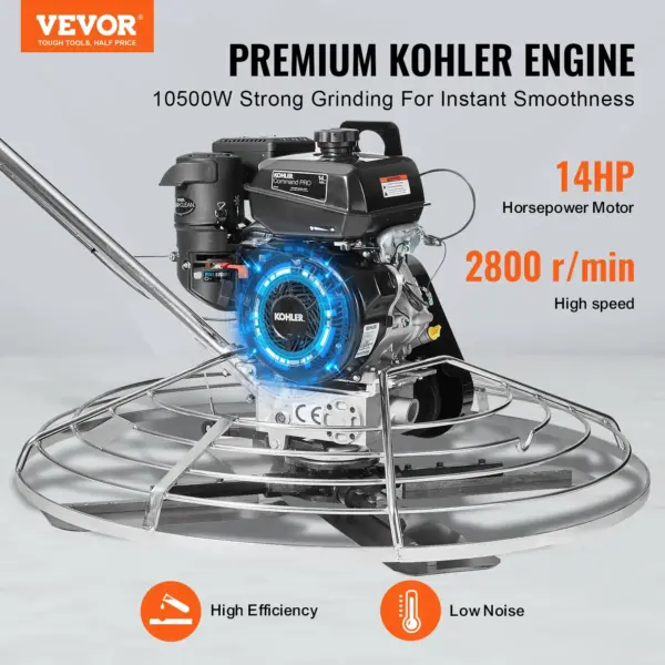 VEVOR Power Trowel, 46 Walk-Behind Cement Trowel with Float Pan, 14HP Gas-Powered Smooth Concrete Surface Finisher, Heavy Duty Commercial Screed Concrete Cement with Finishing Blade, Orange
