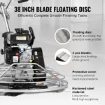 VEVOR Power Trowel, 38 Walk-Behind Cement Trowel with Float Pan, 6HP Gas-Powered Smooth Concrete Surface Finisher, Heavy Duty Commercial Screed Concrete Cement with Finishing Blade, Orange