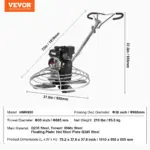 VEVOR Power Trowel, 38 Walk-Behind Cement Trowel with Float Pan, 6HP Gas-Powered Smooth Concrete Surface Finisher, Heavy Duty Commercial Screed Concrete Cement with Finishing Blade, Orange