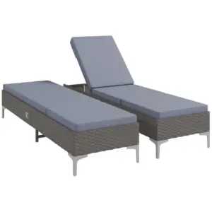 Set of 2 Outdoor PE Rattan Sun Loungers, Single Recliner Sunbed Daybed with Adjustable Backrest, Removeable Cushion | Outsunny